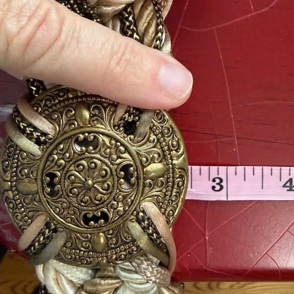 Vintage Braided Rope Statement Belt Gold‎ Medallion Elastic Boho Waist Belt